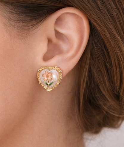 TISKA Blossom Heart Pearl Studs