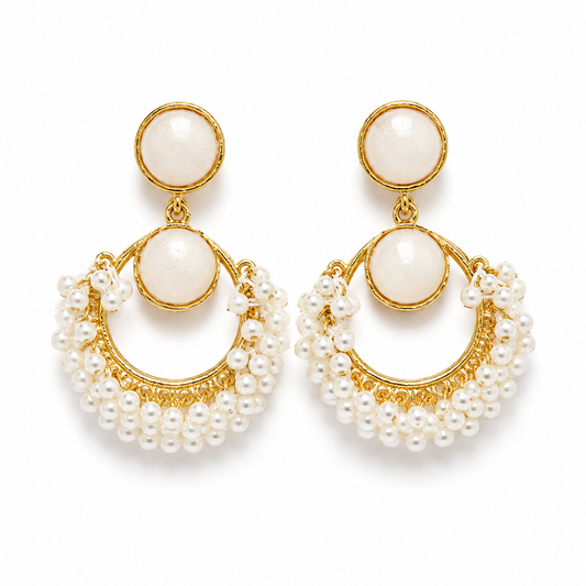 Pearl Charm Hoop Statement Earrings
