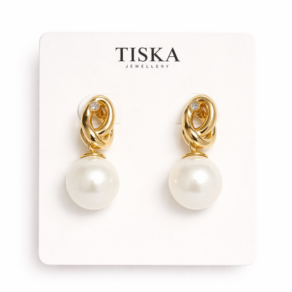 Twisted 14K Gold Plated Pearl Drop Earrings
