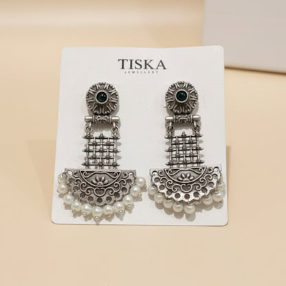 Vintage Pearl Drop Oxidised Statement Earrings