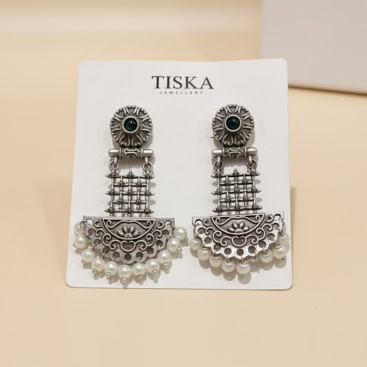Vintage Pearl Drop Oxidised Statement Earrings