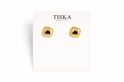 Dual Tone Cushion Stud Earrings Set of 2