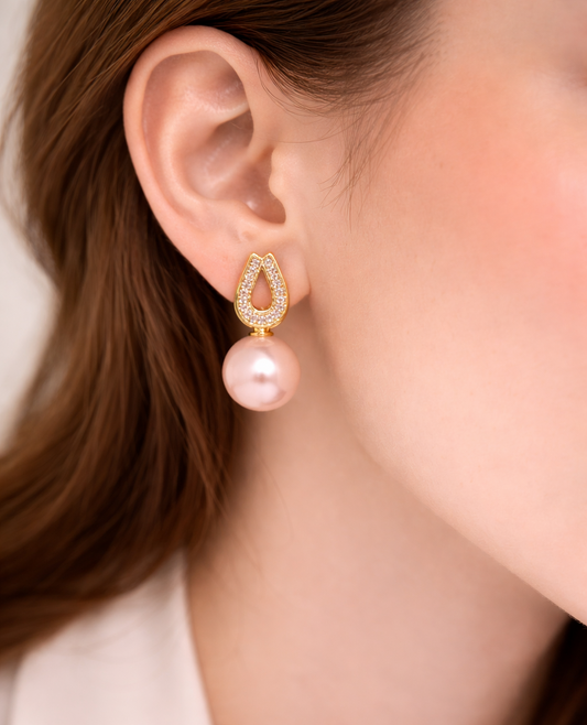 Blush Teardrop Pearl Luxe Earrings