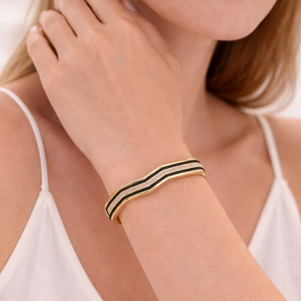 Midnight Luxe Crystal Cuff Bracelet (Anti Tarnish)