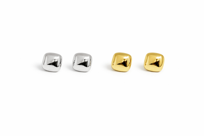 Dual Tone Cushion Stud Earrings Set of 2