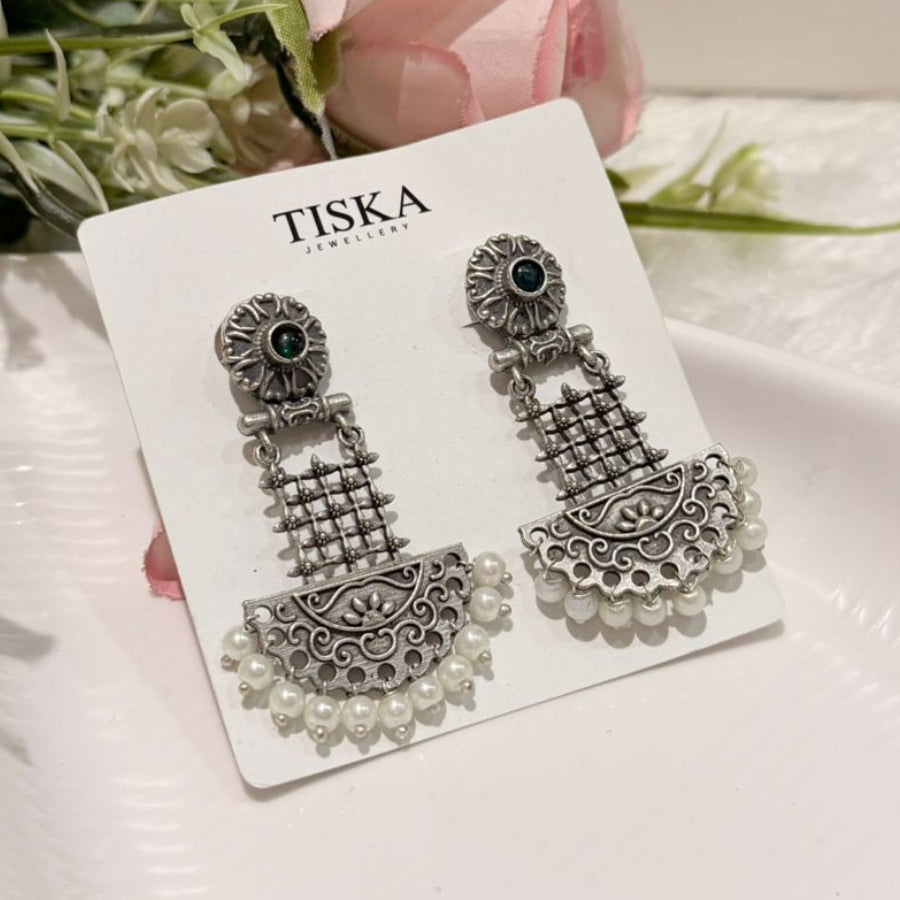 Vintage Pearl Drop Oxidised Statement Earrings