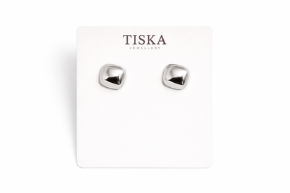 Dual Tone Cushion Stud Earrings Set of 2