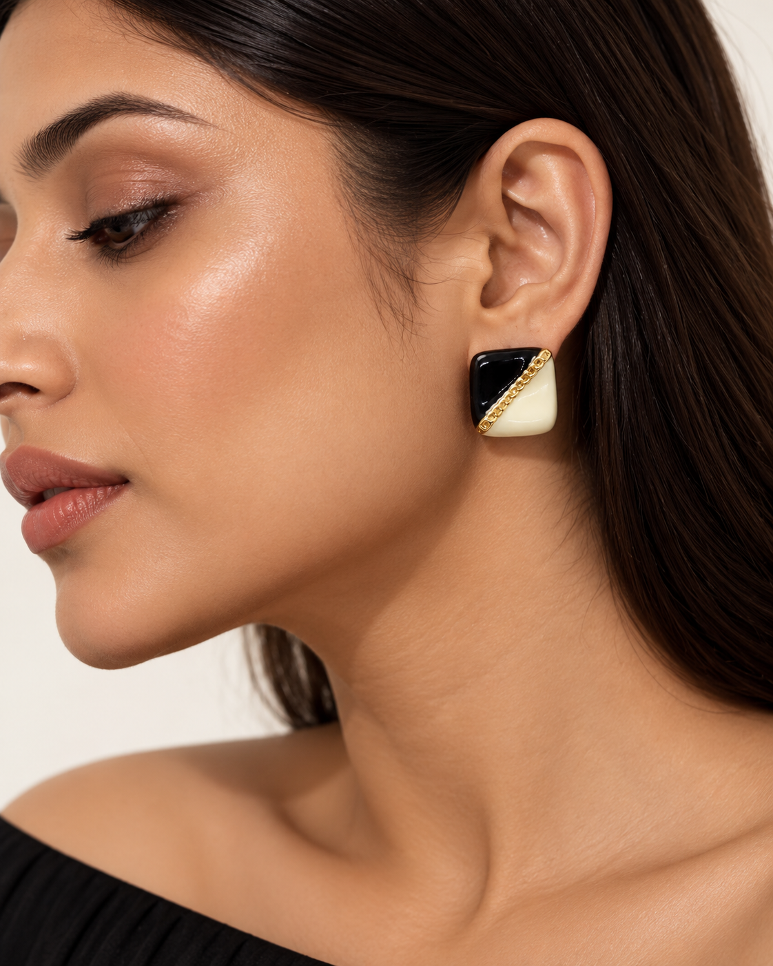 Noir Ivory Geo Stud Earrings
