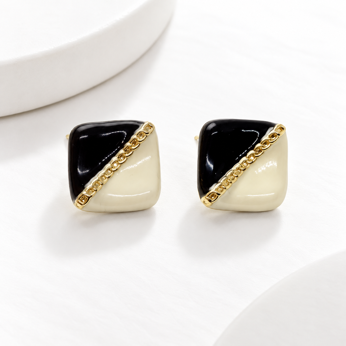 Noir Ivory Geo Stud Earrings