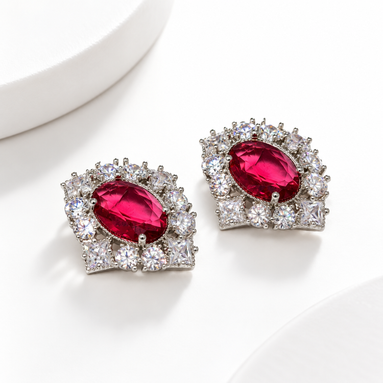 Ruby Royale Crystal Stud Earrings