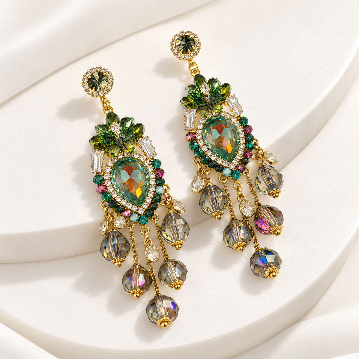 Emerald Royale Crystal Chandelier Earrings