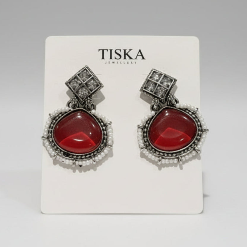 Ruby Glow Oxidised Statement Earrings