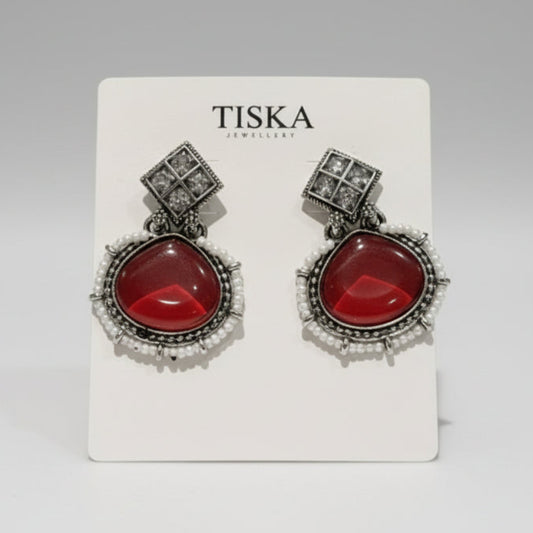 Ruby Glow Oxidised Statement Earrings
