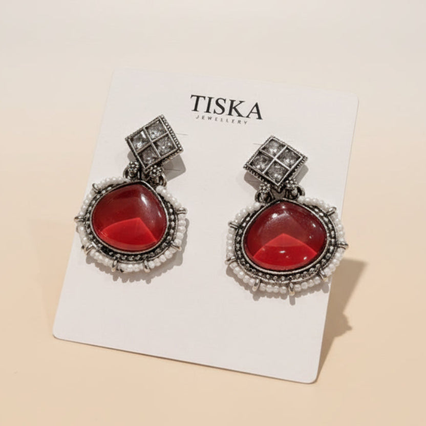 Ruby Glow Oxidised Statement Earrings