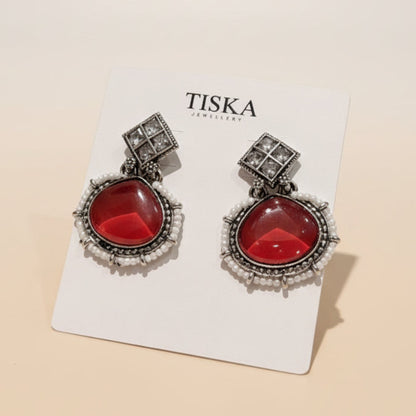 Ruby Glow Oxidised Statement Earrings