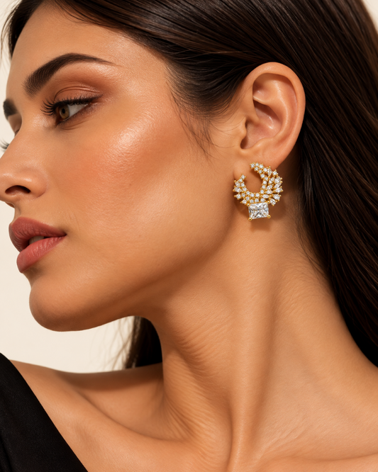 Celeste Crystal Crescent Stud Earrings