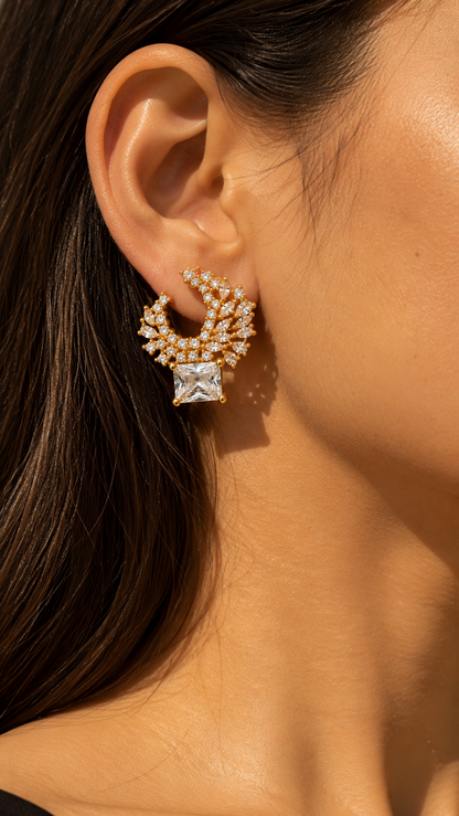 Celeste Crystal Crescent Stud Earrings