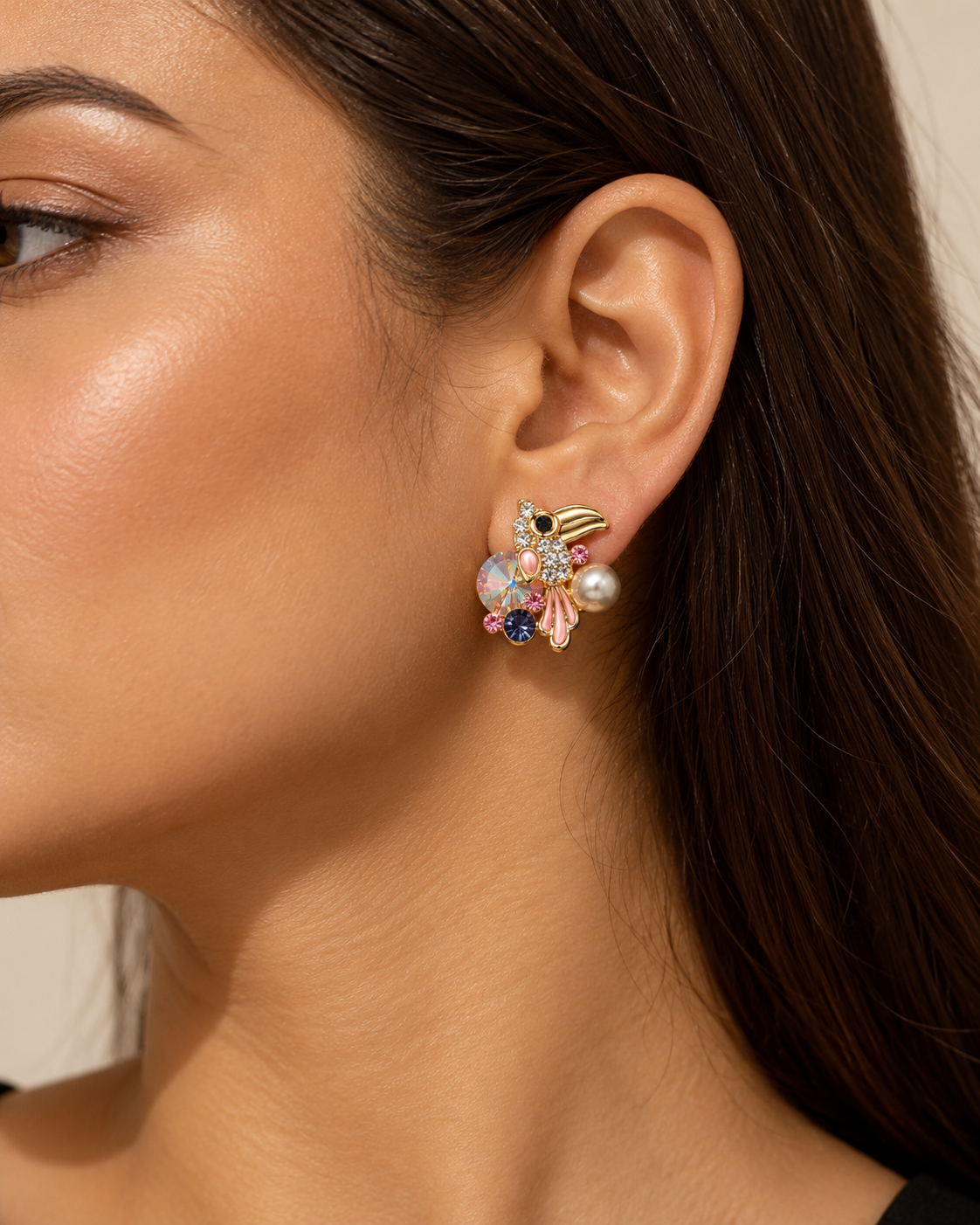 Tropical Toucan Crystal Luxe Stud Earrings