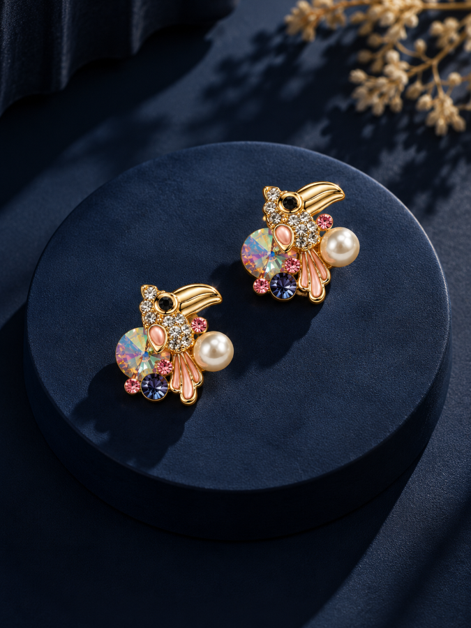 Tropical Toucan Crystal Luxe Stud Earrings