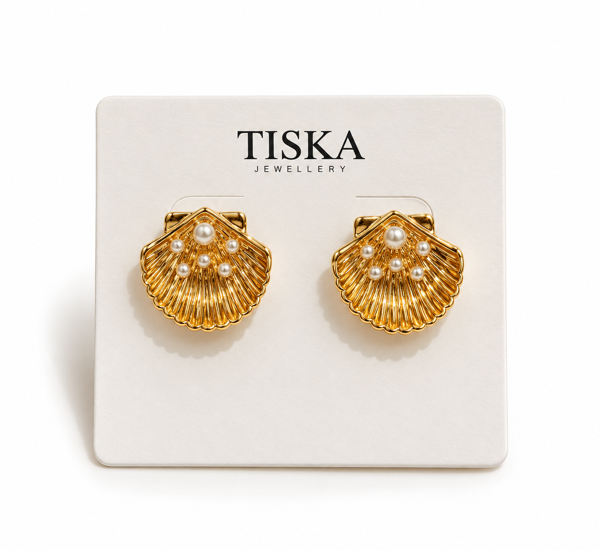 Marina Pearl Gold Shell Stud Earrings (Anti-Tarnish)