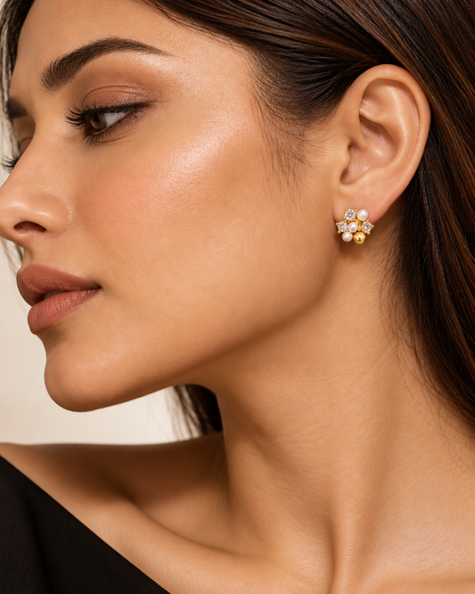 Pearl & Crystal Cluster Stud Earrings