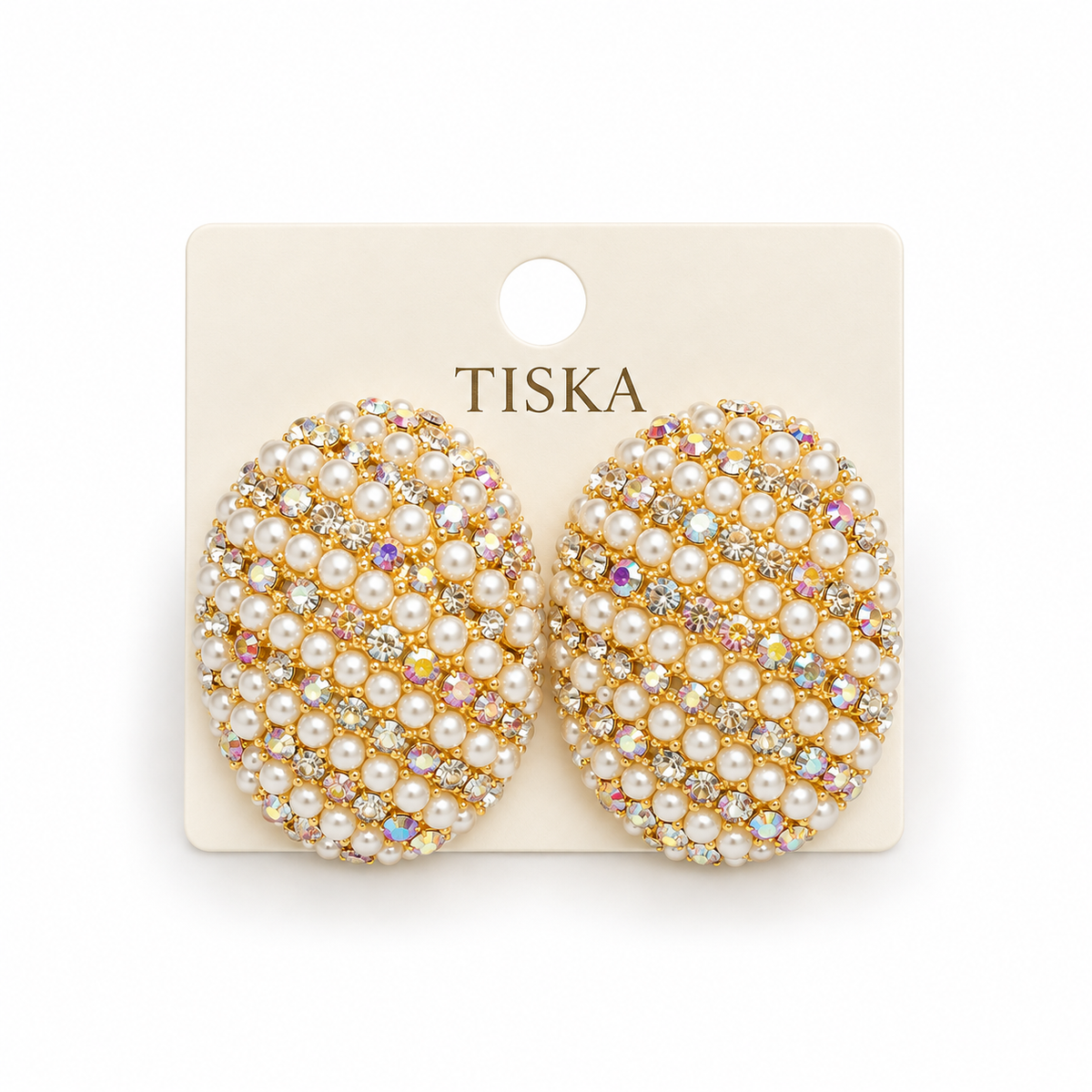 Pearl Crystal Oval Statement Earrings