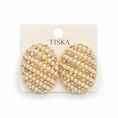 Pearl Crystal Oval Statement Earrings