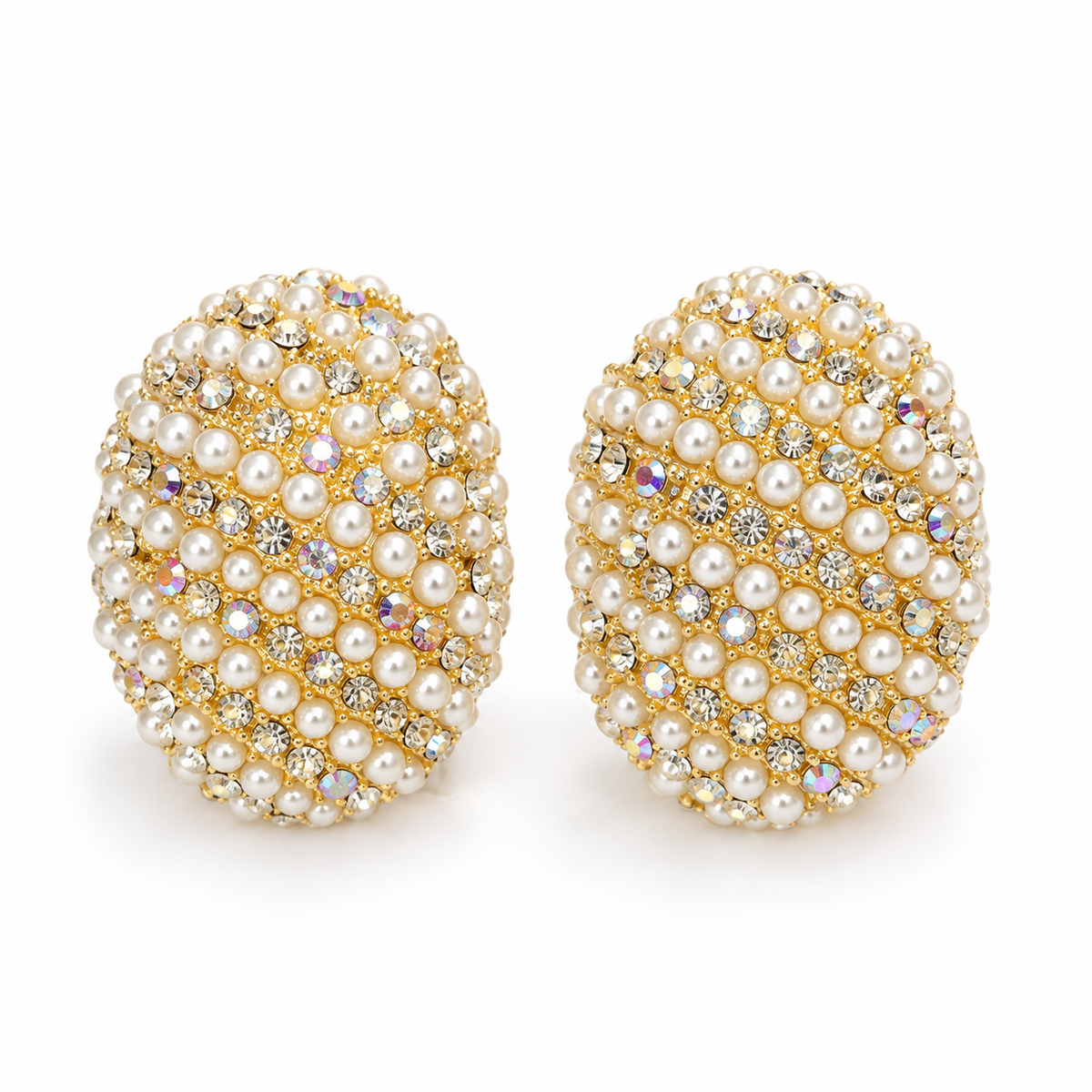 Pearl Crystal Oval Statement Earrings