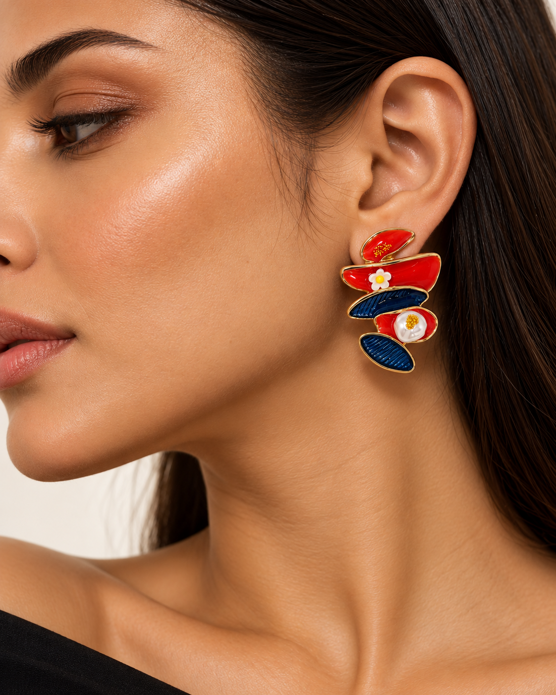 Coral Blue Abstract Statement Earrings