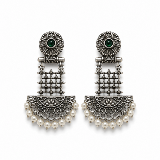 Vintage Pearl Drop Oxidised Statement Earrings