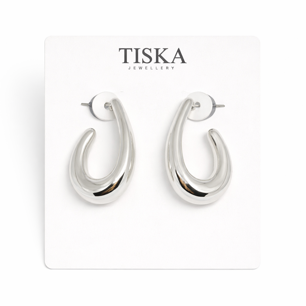Silver Flow Statement Hoops Earrings
