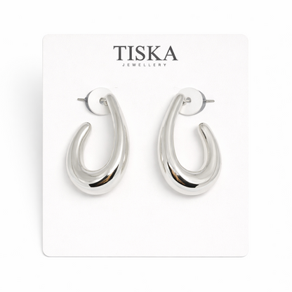 Silver Flow Statement Hoops Earrings