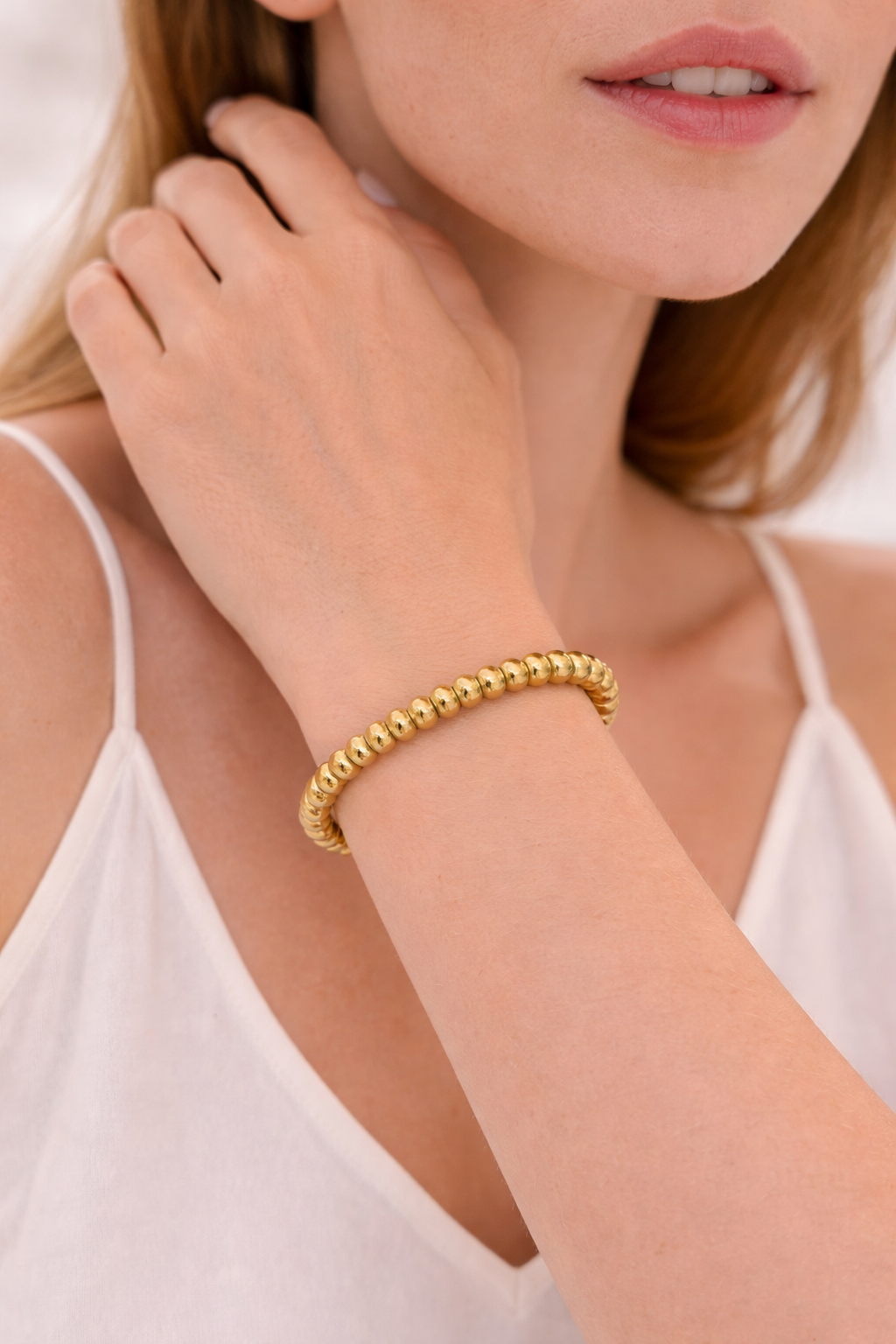 Golden Beaded Luxe Cuff Bracelet (Anti Tarnish)