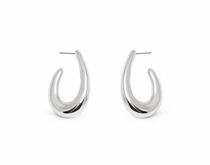 Silver Flow Statement Hoops Earrings