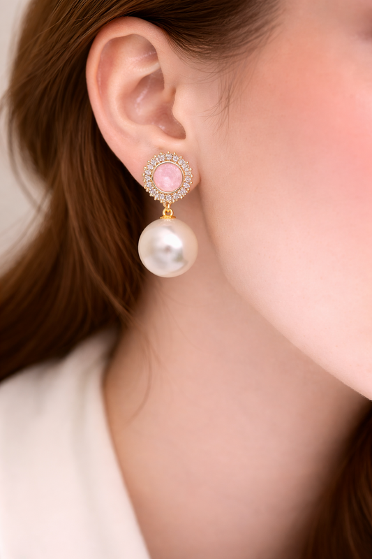 Blush Halo Pearl Drop Earrings