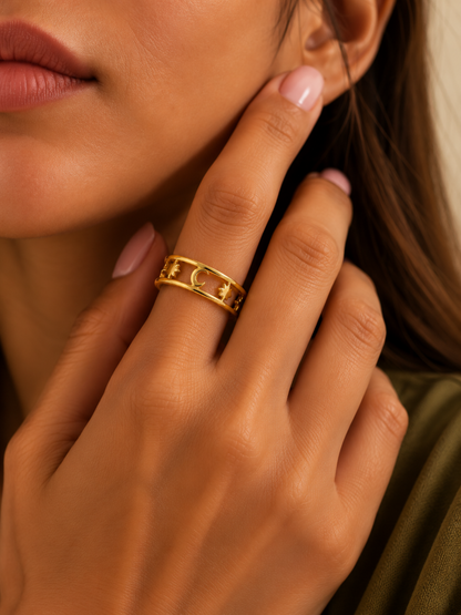 Celestial Moon & Star Ring (Anti Tarnish)