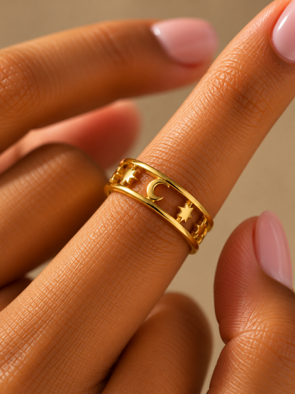 Celestial Moon & Star Ring (Anti Tarnish)