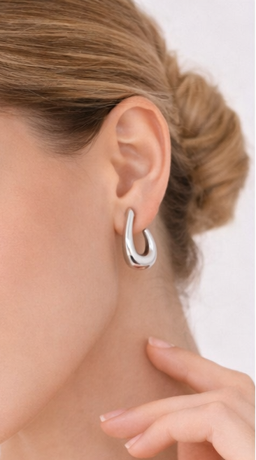 Silver Flow Statement Hoops Earrings