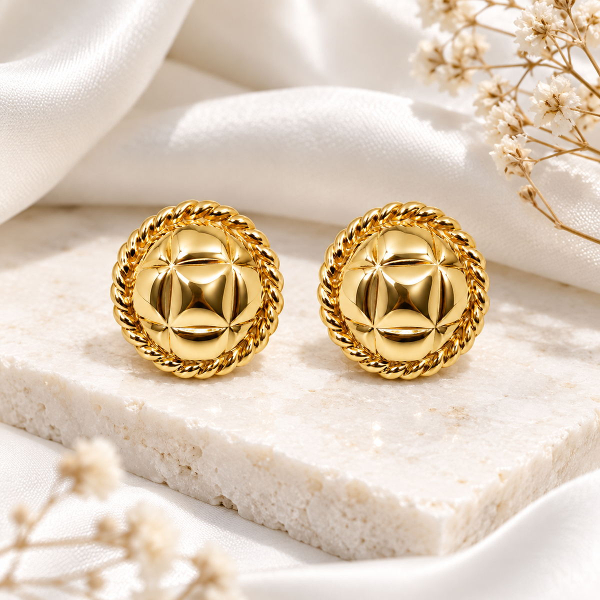 Golden Quilted Stud Earrings