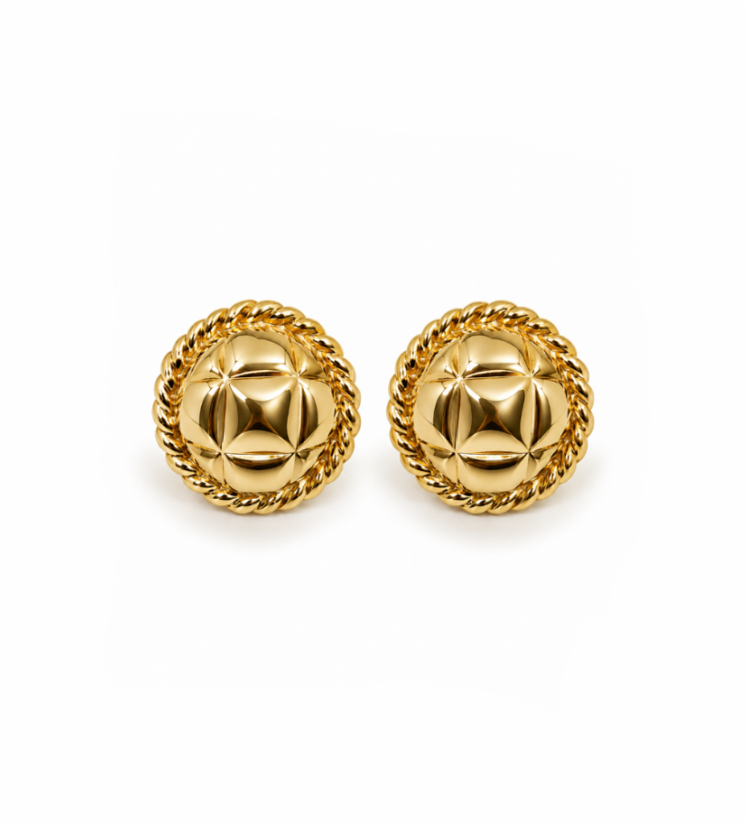 Golden Quilted Stud Earrings