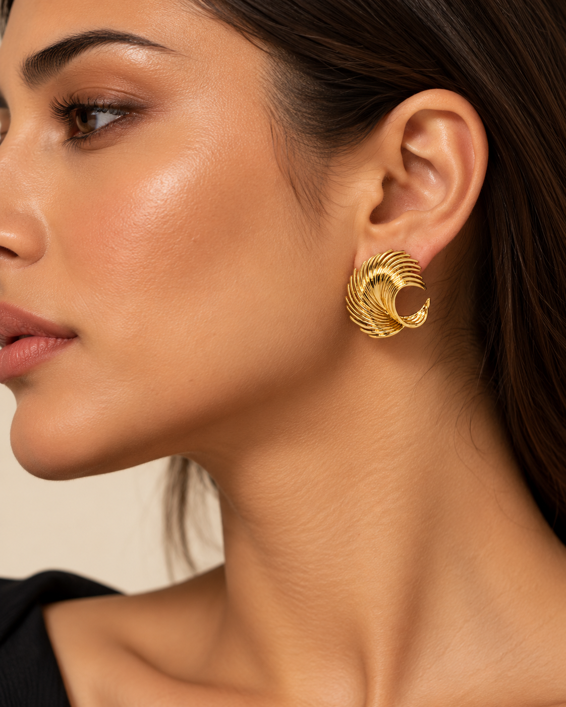 Golden Feather Swirl Earrings