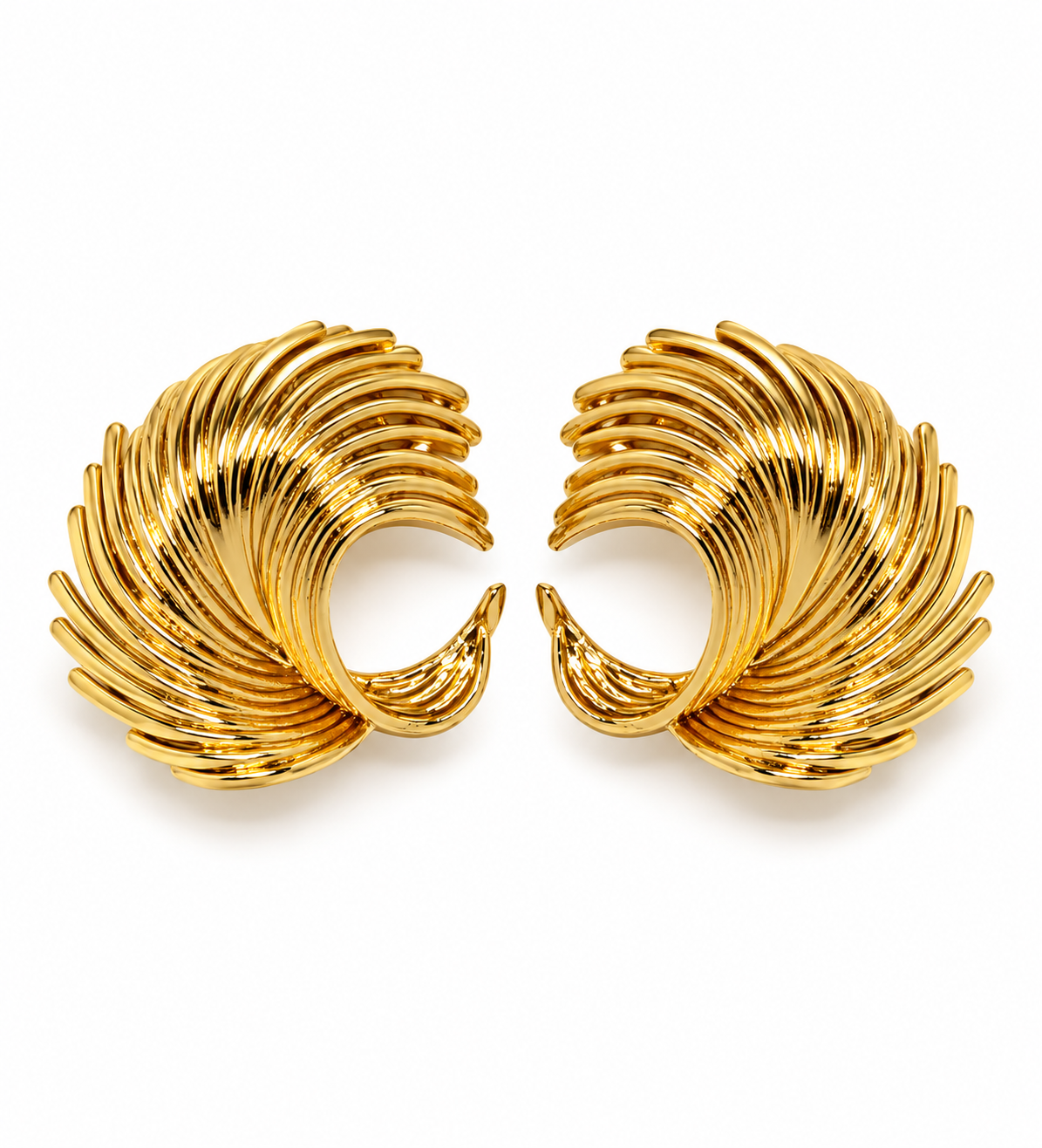 Golden Feather Swirl Earrings