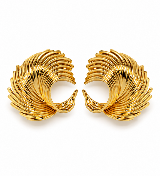 Golden Feather Swirl Earrings