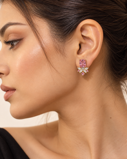 Pink Crystal Bloom Stud Earrings | Swarovski-Style Crystals