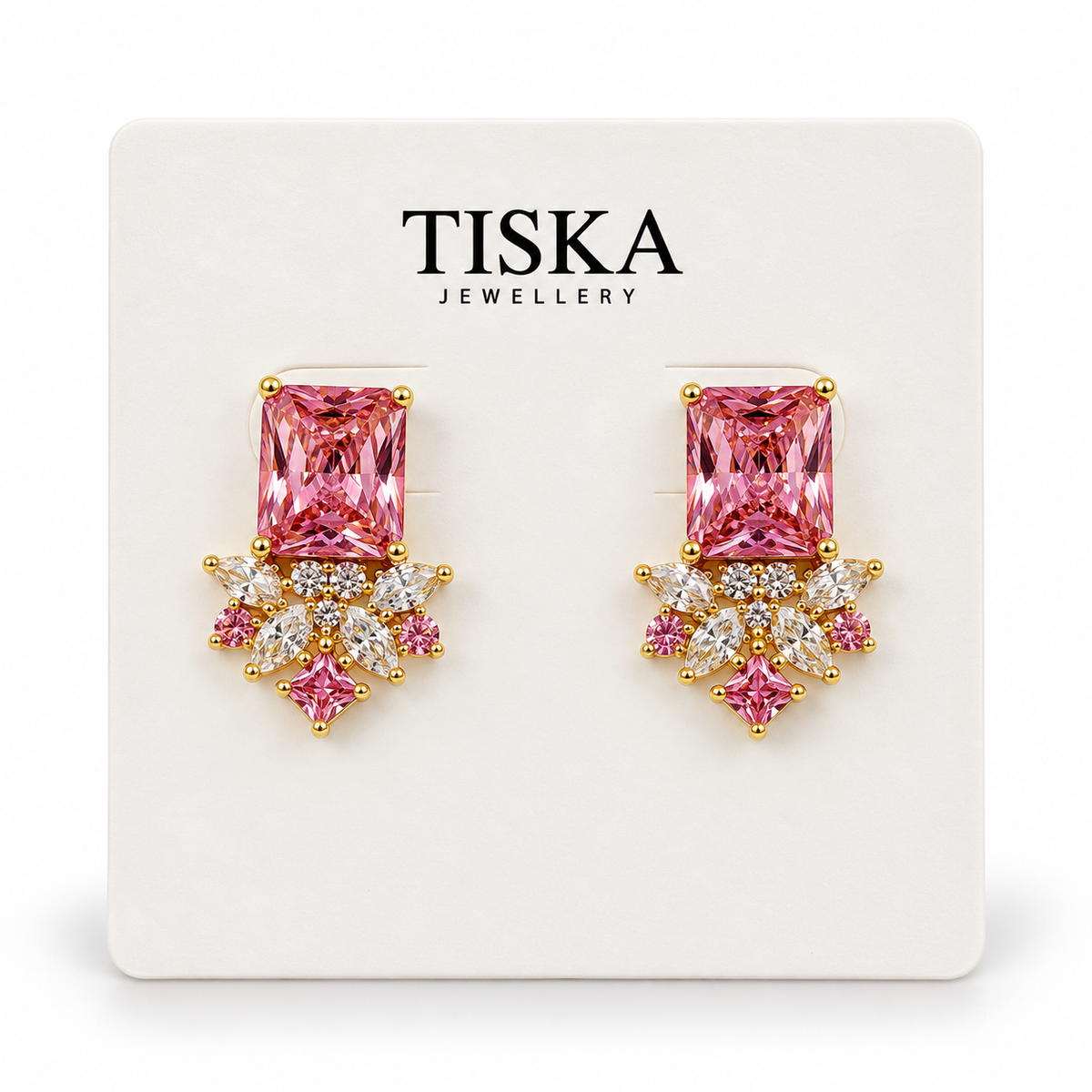 Pink Crystal Bloom Stud Earrings | Swarovski-Style Crystals