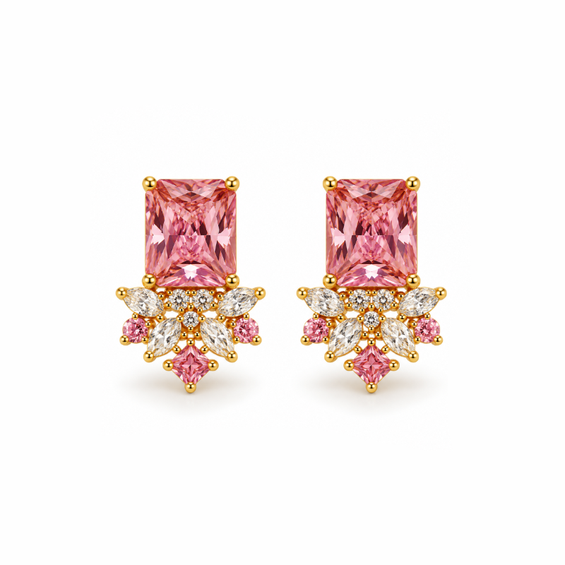Pink Crystal Bloom Stud Earrings | Swarovski-Style Crystals