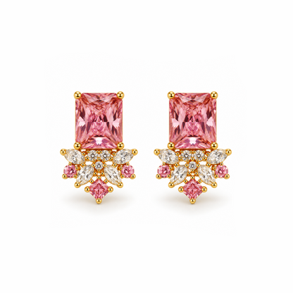 Pink Crystal Bloom Stud Earrings | Swarovski-Style Crystals