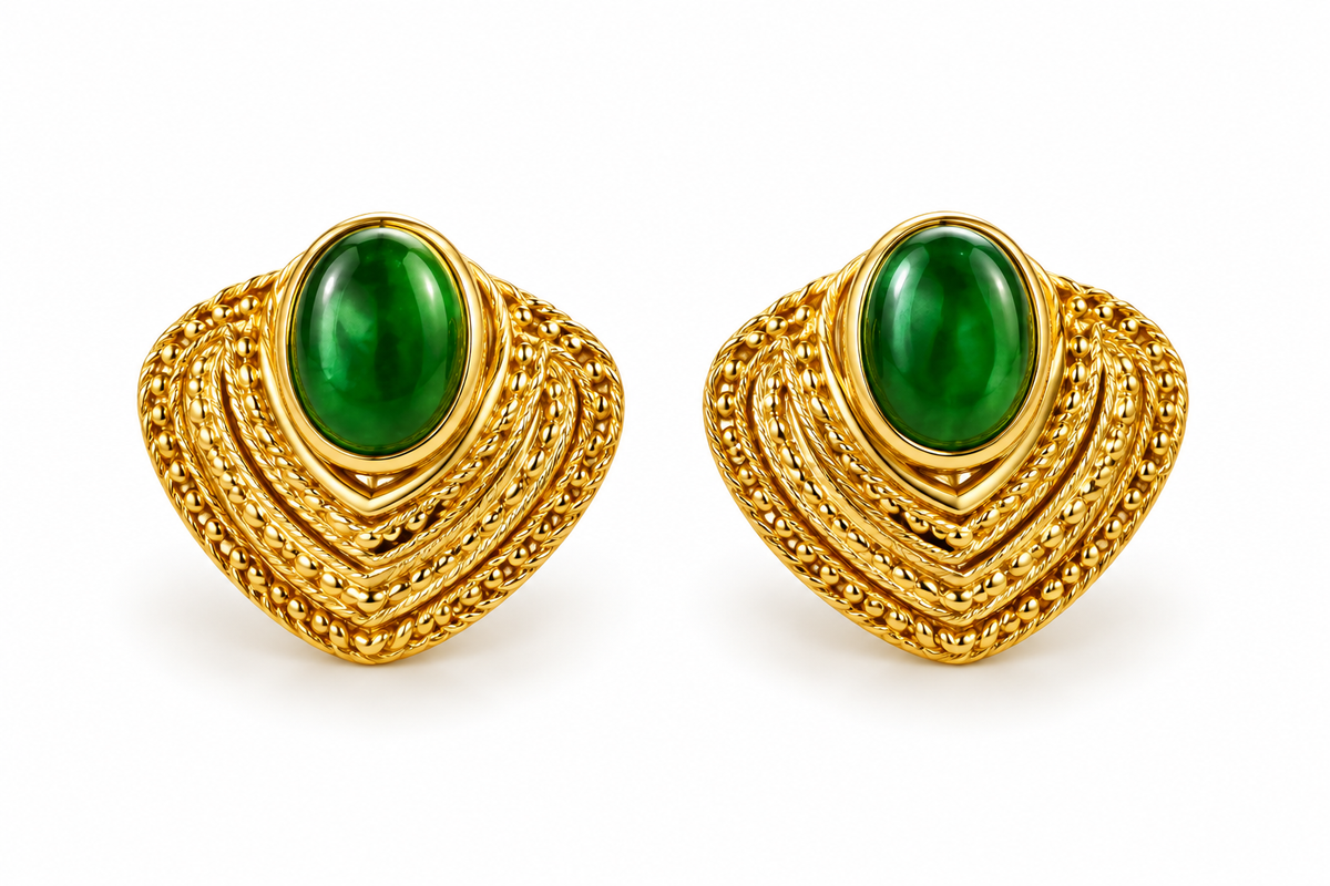 Emerald Oval Statement Stud Earrings |TISKA Jewellery | Vintage Luxe Collection