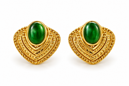 Emerald Oval Statement Stud Earrings |TISKA Jewellery | Vintage Luxe Collection