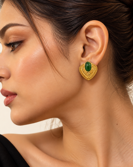 Emerald Oval Statement Stud Earrings |TISKA Jewellery | Vintage Luxe Collection